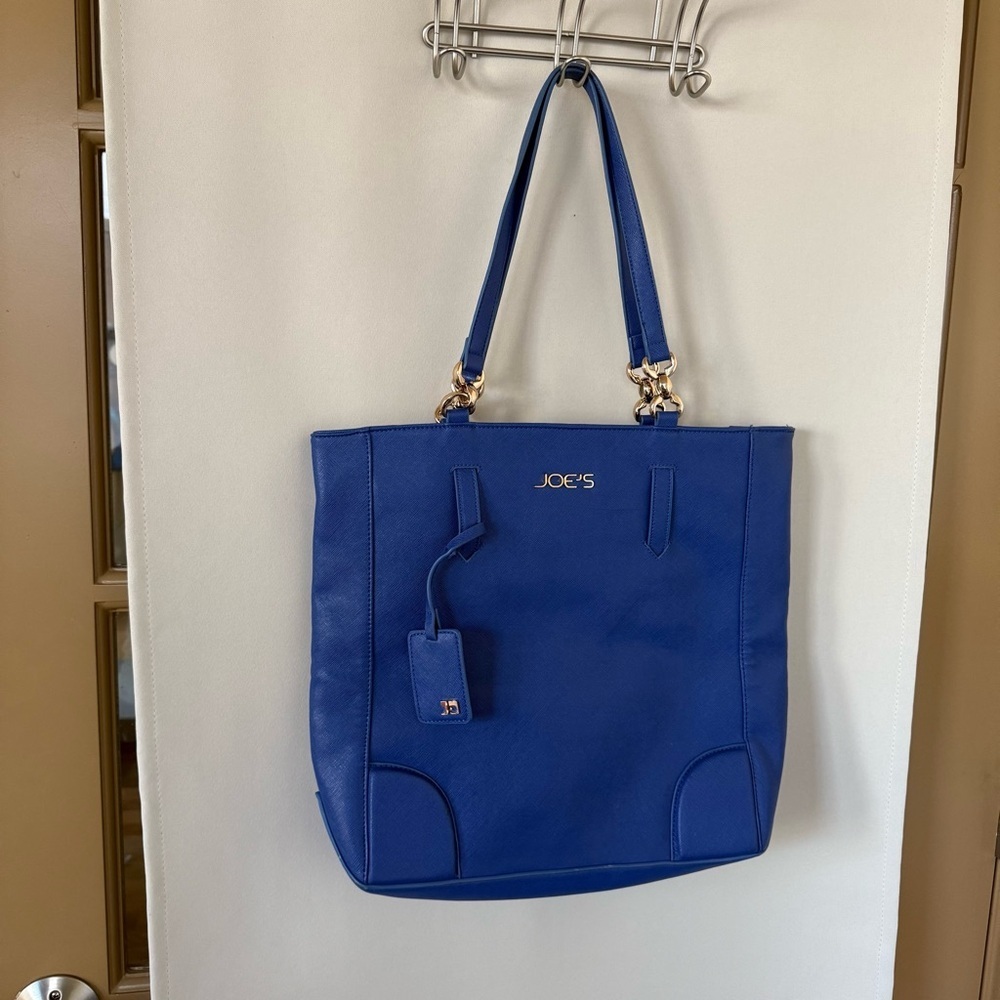 Joe’s Jeans Blue Faux Leather Saffiano Tote Handbag Purse